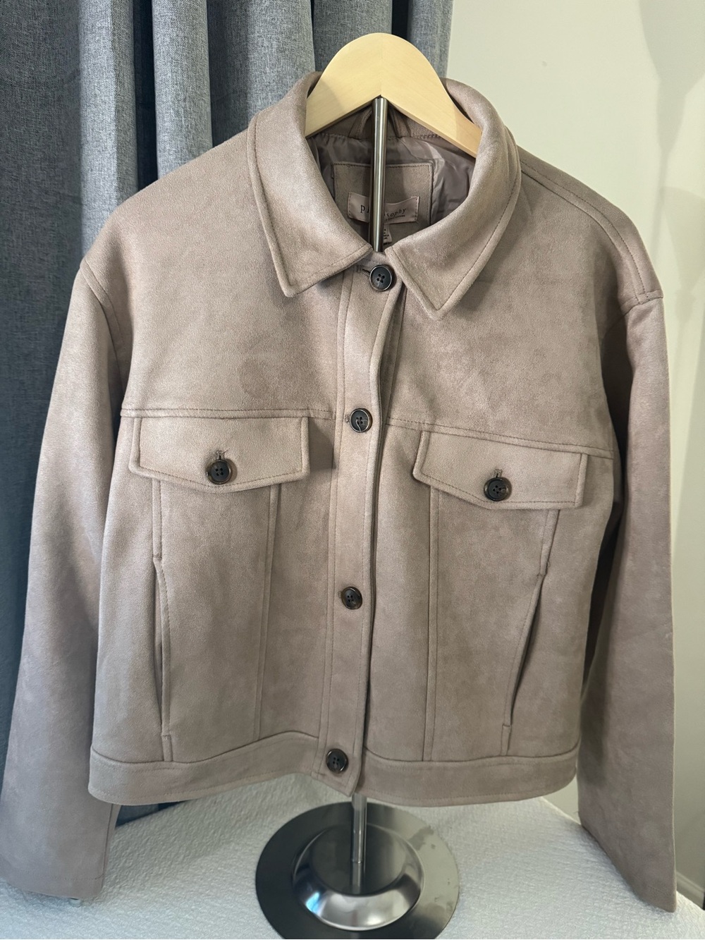 Philosophy Taupe Suede Button-Front Jean Jacket